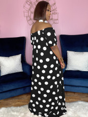 SC Plus Size Polka Dot Slash Neck Pocket Loose Maxi Dress QYF-5077