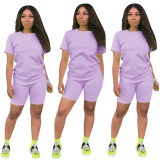 SC Solid Tracksuit Short Sleeve Two Piece Shorts Set TE-3779