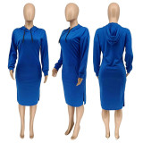 SC Casual Solid Long Sleeve Split Hoodie Dress WMEF-20763