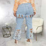 SC Plus Size Denim Ripped Tassel Flared Jeans Pants HSF-2535