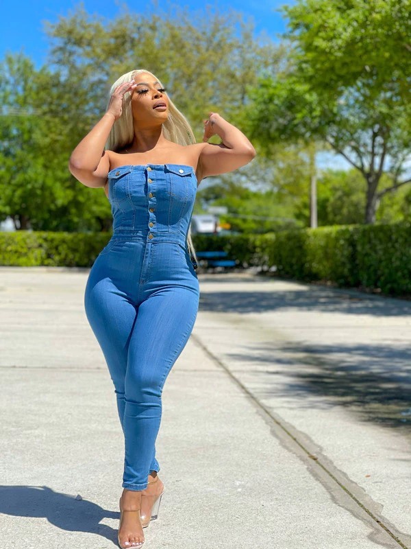 SC Plus Size Denim Off Shoulder Strapless Jeans Jumpsuit LX-6061