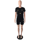 SC Plus Size Bee Decoration T Shirt And Shorts 2 Piece Sets QYF-5074