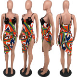 SC Sexy Printed Sling Bodysuit+Mini Skirt 2 Piece Sets ZNF-9098