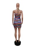 SC Sexy Striped Halter Lace-Up Mini Dress YUEM-66718