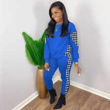 SC Houndstooth Patchwork Long Sleeve 2 Piece Pants Set AMLF-3001