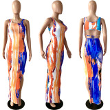 SC Sexy Printed Sleeveless Backless Split Maxi Dress YNSF-1666