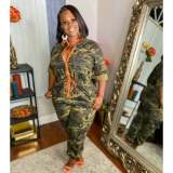 SC Plus Size Camo Print Drawstring Zipper Jumpsuit YIM-204