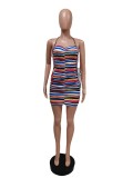 SC Sexy Striped Halter Lace-Up Mini Dress YUEM-66718