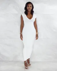 SC Solid Sexy Backless Zipper Split Bodycon Maxi Dress WY-6825