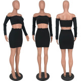 SC Sexy Long Sleeve Off Shoulder Top Mini Skirt 2 Piece Sets YH-5236