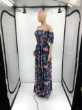 SC Floral Print Off Shoulder Split Maxi Dress JRF-3641