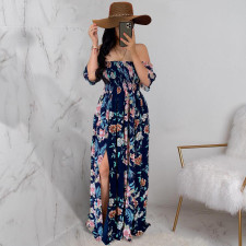 SC Floral Print Off Shoulder Split Maxi Dress JRF-3641