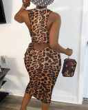 SC Sexy Leopard Sleeveless Hollow Long Dress MUKF-059