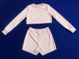 SC Solid Long Sleeve Two Piece Shorts Set MEI-9196