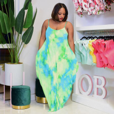 SC Plus Size Tie Dye Spaghetti Strap Loose Maxi Dress MUKF-046