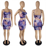 SC Sexy Printed Cami Top And Mini Skirt Two Piece Sets MUKF-037