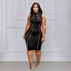 SC Plus Size Black Sleeveless Knee Length Dress MUKF-034