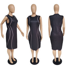 SC Plus Size Black Sleeveless Knee Length Dress MUKF-034