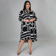 SC Plus Size CasuaL Printed Long Sleeve Shirt Dress NNWF-7255