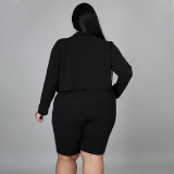 SC Plus Size Solid Blazer Coat Belted Shorts 2 Piece Sets NNWF-7257