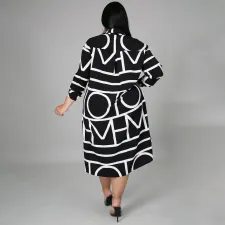 SC Plus Size CasuaL Printed Long Sleeve Shirt Dress NNWF-7255