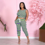 SC Casual Striped Sleeveless Two Piece Pants Set LSF-91175