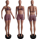 SC Sexy Striped Bra Top And Shorts Two Piece Sets ZDF-31120
