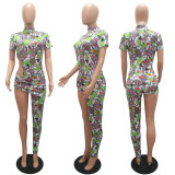 SC Poker Print Hollow Jumpsuit+Mini Skirt 2 Piece Sets MAE-2112