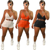 SC Solid Bra Top And Shorts Two Piece Sets FNN-8624