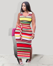 SC Large Size Sleeveless Contrast Color Striped Print Dress CXLF-KK841