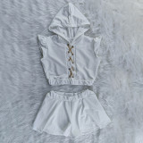 SC Solid Chain Hooded Sleeveless Two Piece Shorts Set YNB-7199