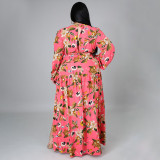 SC Plus Size Floral Print High Waist Big Swing Split Maxi Dress NNWF-7262