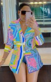 SC Colorful Printed Notched Collar Full Sleeve Blazer Coat QZX-6225