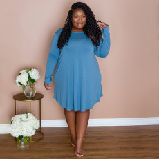 SC Plus Size Solid Long Sleeve Loose Dress NNWF-7265