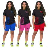 SC Pink Letter Print T Shirt And Shorts 2 Piece Sets FST-FA7201