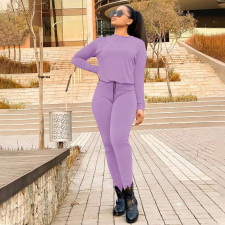 Casual Solid Long Sleeve Two Piece Pants Set TMF-80058
