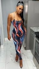 SC Sexy Printed Backless Cross Strap Jumpsuit FST-FA7182