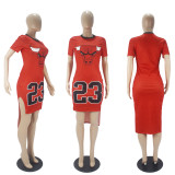 SC Casual Printed Irregular Split Basketball Jersey Dress SHD-9500