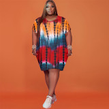 SC Plus Size Printed Short Sleeve Casual Dress FST-FA7200