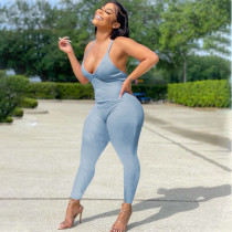 SC Solid V Neck Halter Skunny Jumpsuit FST-FA7181