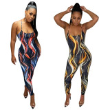 SC Sexy Printed Backless Cross Strap Jumpsuit FST-FA7182