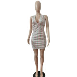 SC Sexy Striped V Neck Sleeveless Backless Mini Dress FST-FA7187