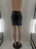 SC Black Leather Mid-Waist Mini Skirt BLI-2507