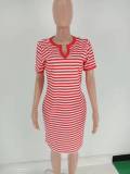 SC Plus Size Striped Short Sleeve Knee Length Dress FST-FA7040