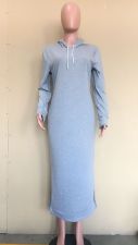 SC Fashion Solid Color Hooded Split Long Dress ORY-5201