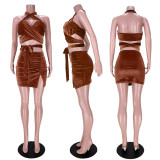 SC Sexy Cross Halter Neck Tie-UP Slit Skirt Suit ASL-6380