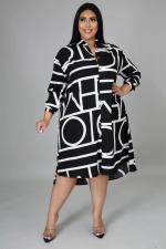 SC Plus Size Geometric Print Long Sleeve Shirt Dress BMF-074