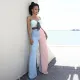 SC Chest Wrapped Contrast Color Splice Flared Pants Two Piece Sets ASL-6379