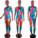 SC Plus Size Tie Dye Hole Short Sleeve Two Piece Pants Set DAI-8230