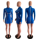 SC Plus Size Solid Long Sleeve Zipper Mini Dress BYMF-60067